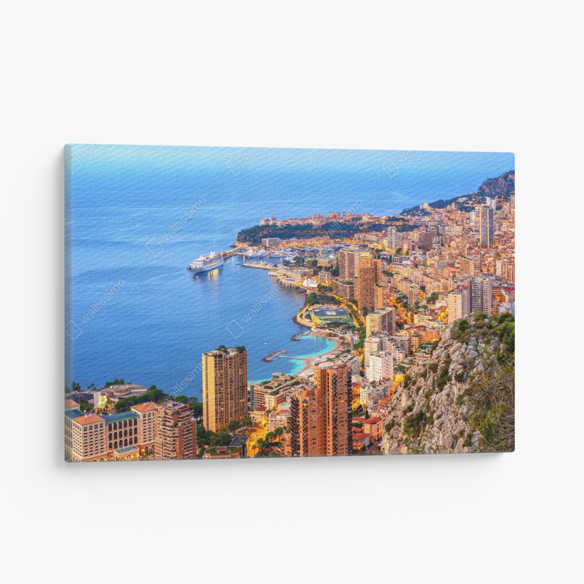 Leinwandbild Monaco küstenstadt panorama bei dämmerung – Wallnifity®