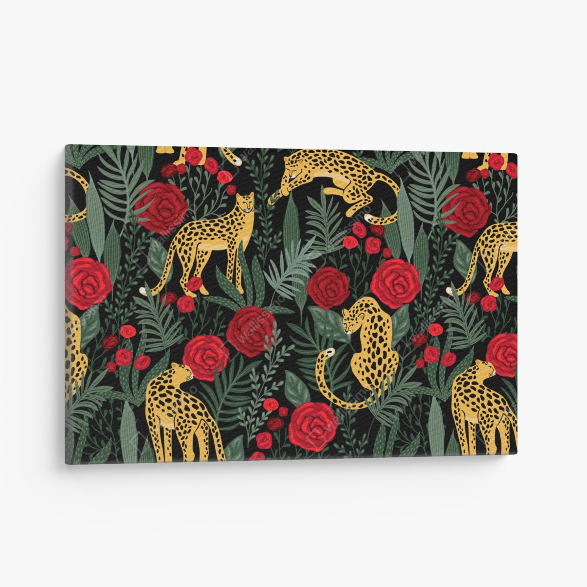 Leinwandbild goldene geparden und rote rosen muster – Wallnifity®
