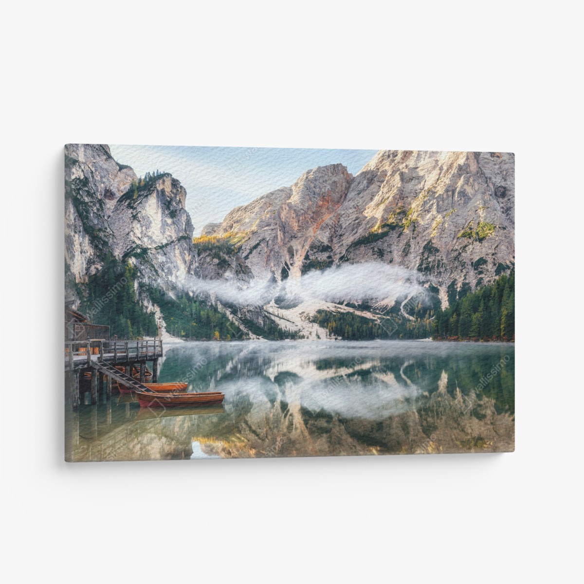 Leinwandbild nebliger alpensee mit spiegelung – Wallnifity®
