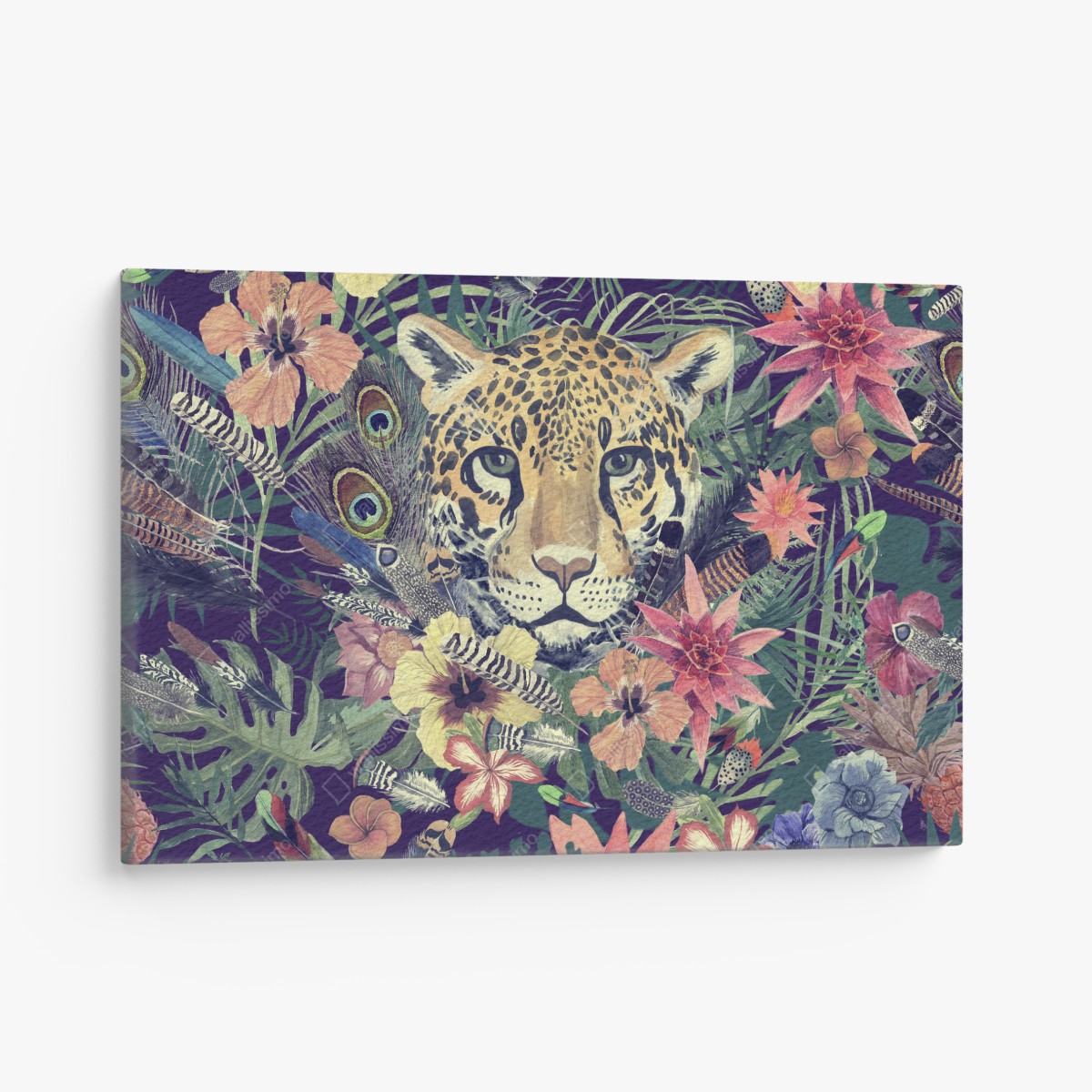 Leinwandbild vintage aquarell leopard im tropischen dschungel – Wallnifity®