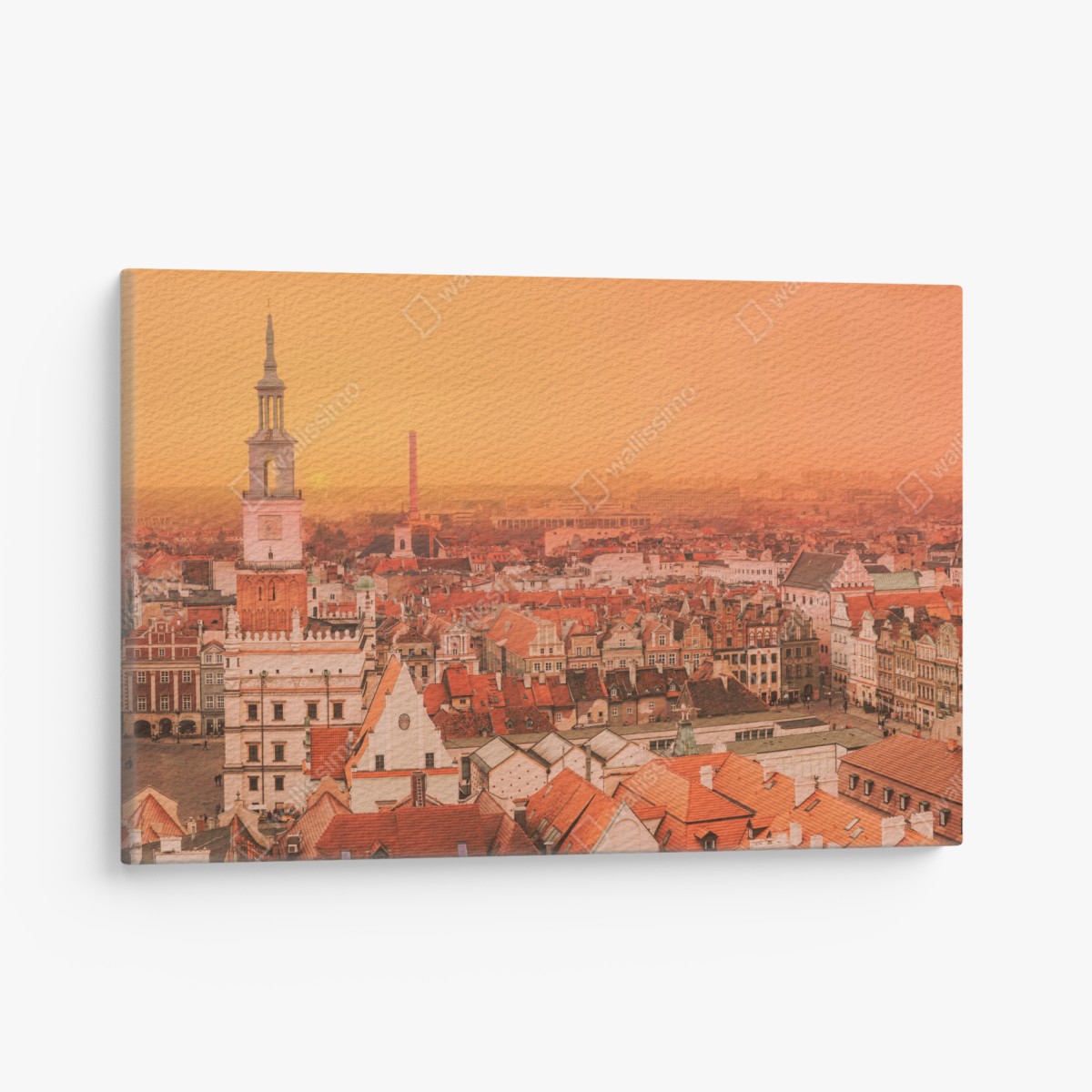 Leinwandbild warmer sonnenuntergang über historischen stadtdächern – Wallnifity®