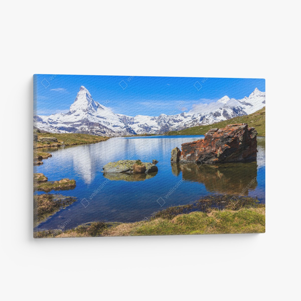 Leinwandbild ruhige spiegelung des Matterhorns am Stellisee, Zermatt – Wallnifity®