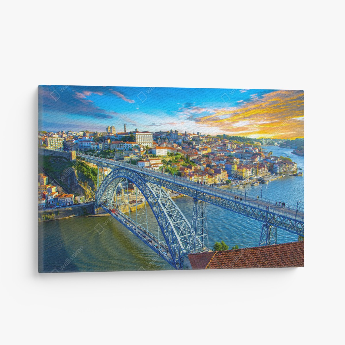 Leinwandbild sonnige Porto-stadtansicht mit brücke – Wallnifity®