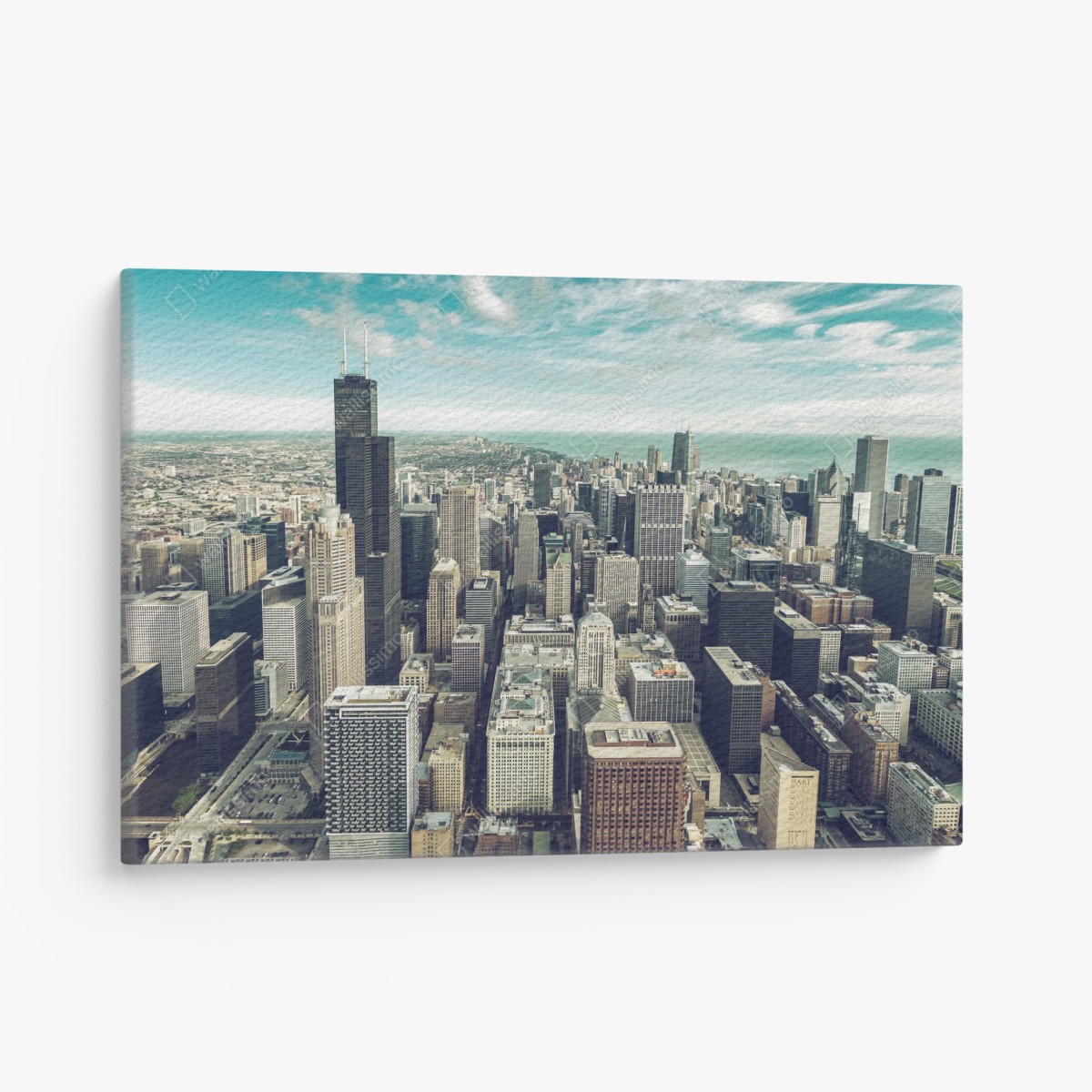Leinwandbild Chicago luftaufnahme skyline in türkis vintage-tönen – Wallnifity®