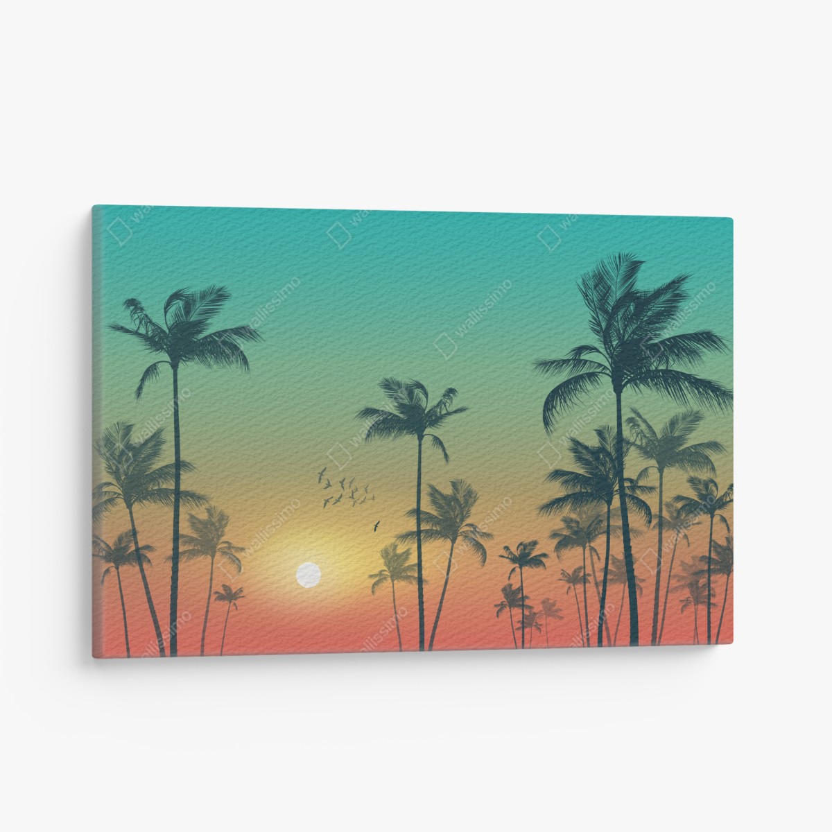 Leinwandbild tropischer sonnenuntergang mit palmensilhouetten – Wallnifity®