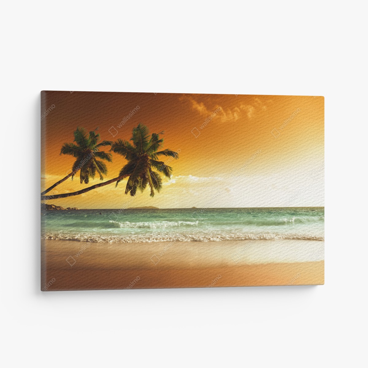 Leinwandbild karibischer sonnenuntergang am strand mit palmen – Wallnifity®