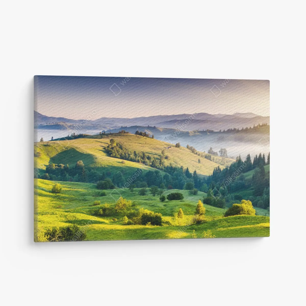 Leinwandbild Sonnenuntergang in den Karpaten über sanften grünen Hügeln – Wallnifity®
