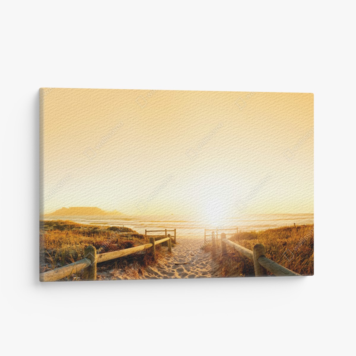 Leinwandbild goldenes sonnenuntergangspanorama am strand mit Tafelberg – Wallnifity®