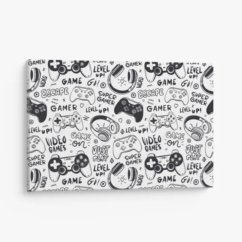 Leinwandbild doodle-muster mit videospiel-controllern