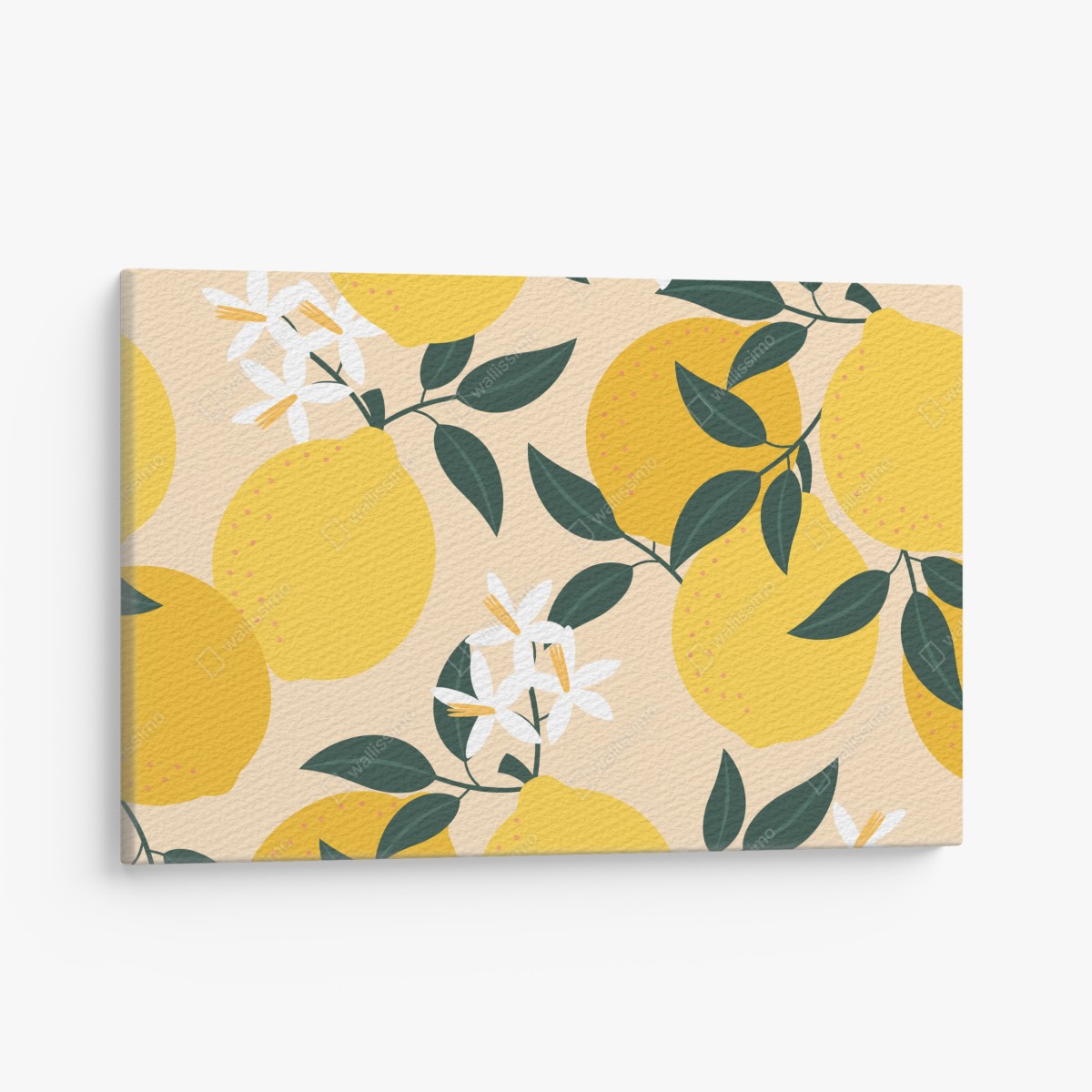 Leinwandbild leuchtendes zitronenmuster mit blüten – Wallnifity®