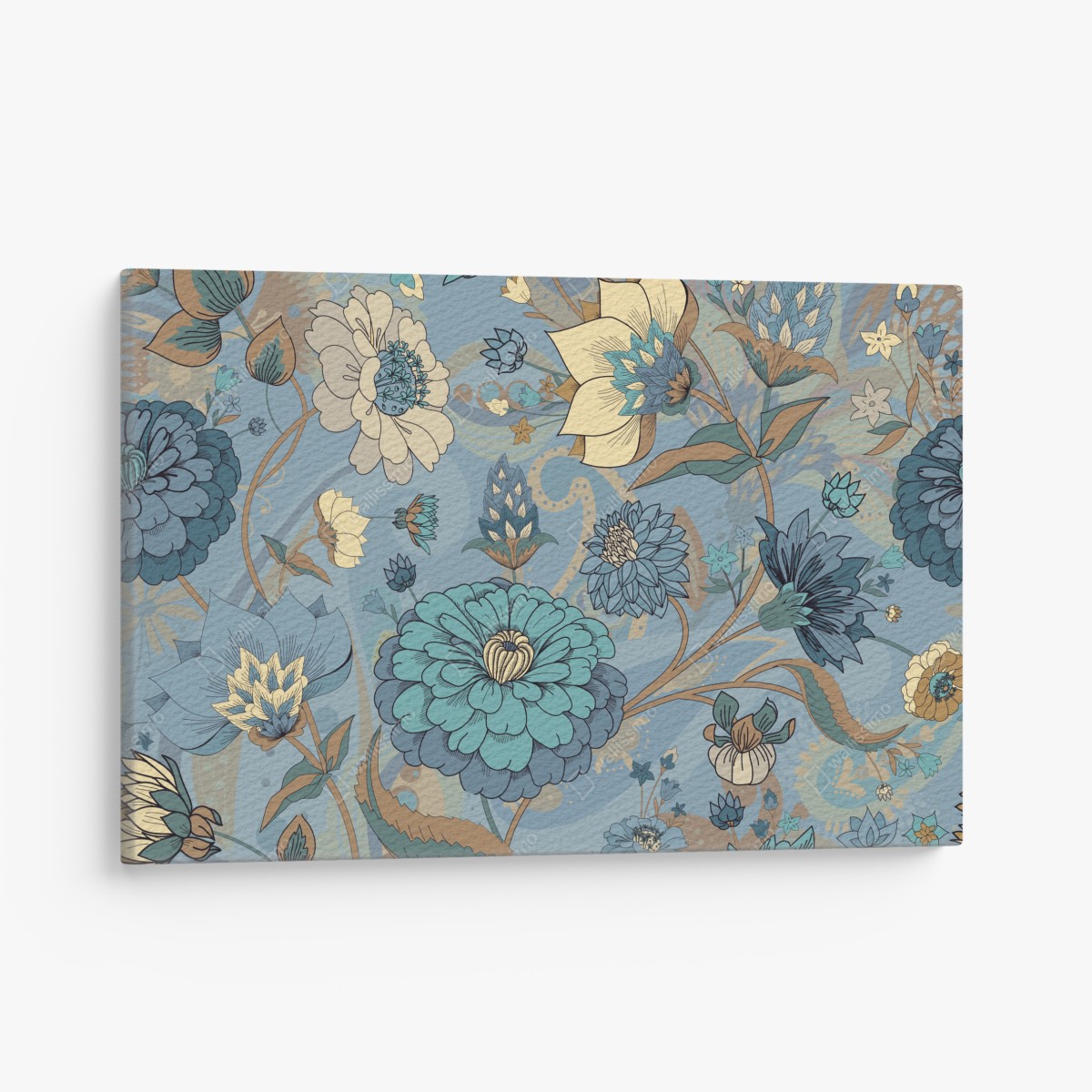 Leinwandbild vintage-blumenmuster in gedämpften blau- und beigetönen – Wallnifity®