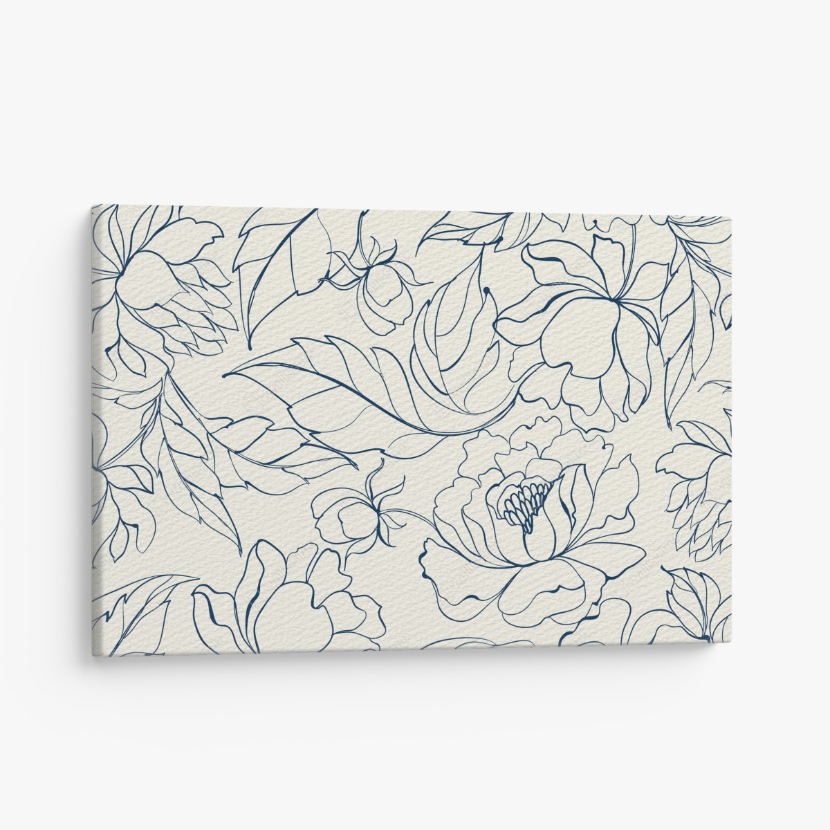Leinwandbild handgezeichnetes marineblaues blumenmuster auf creme – Wallnifity®