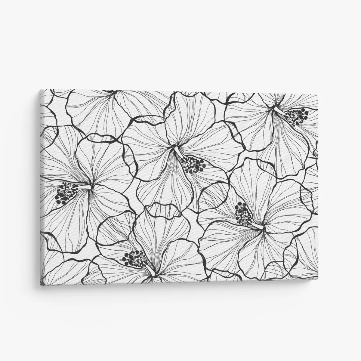 Leinwandbild schwarzweißes hibiskus line art muster – Wallnifity®