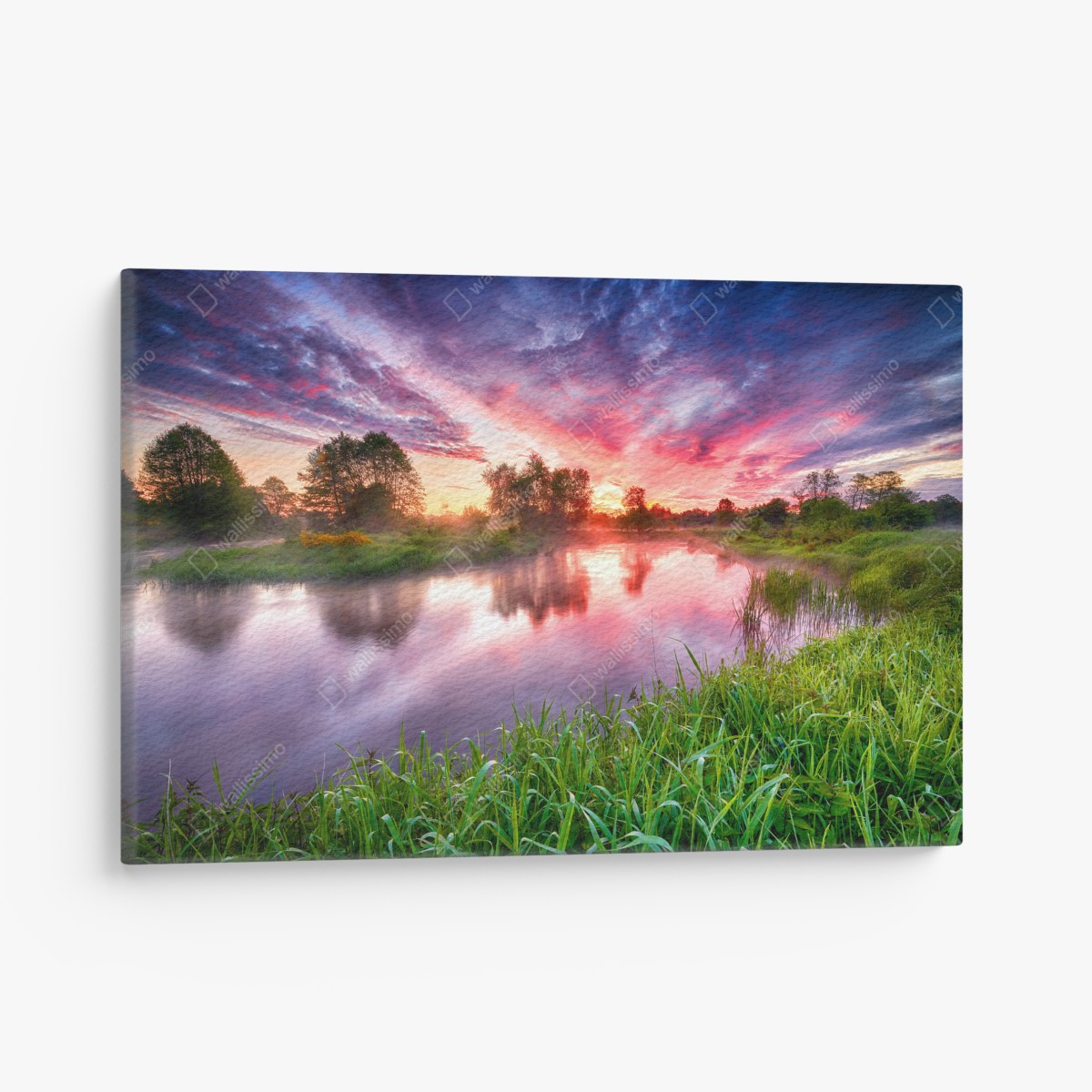 Leinwandbild ruhiger sommer sonnenaufgang am flussufer – Wallnifity®