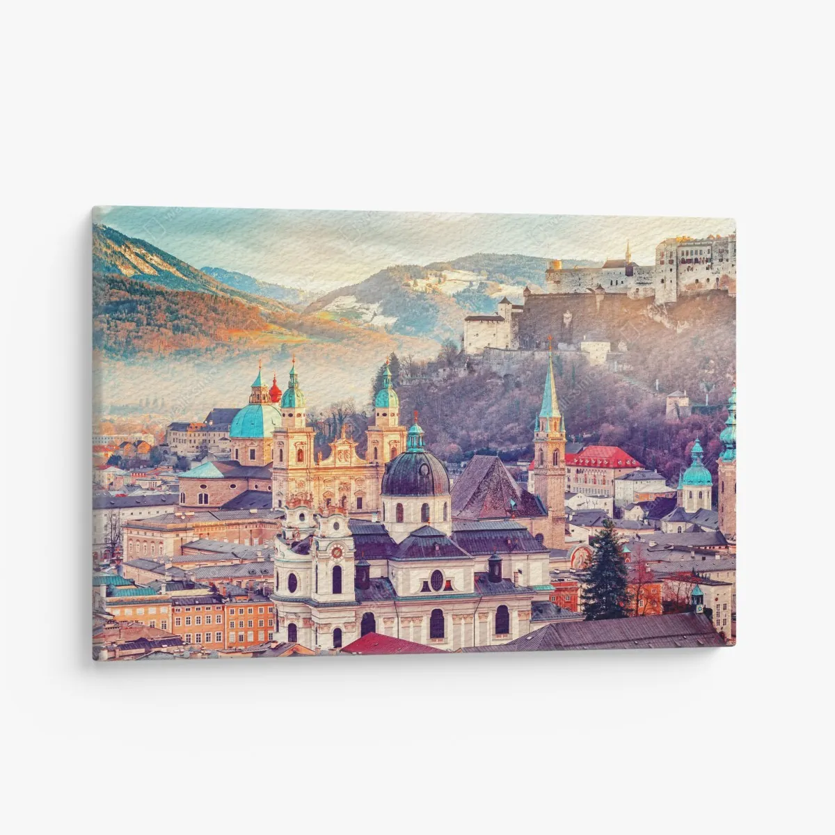 Leinwandbild sonnenuntergang über Salzburgs skyline – Wallnifity®