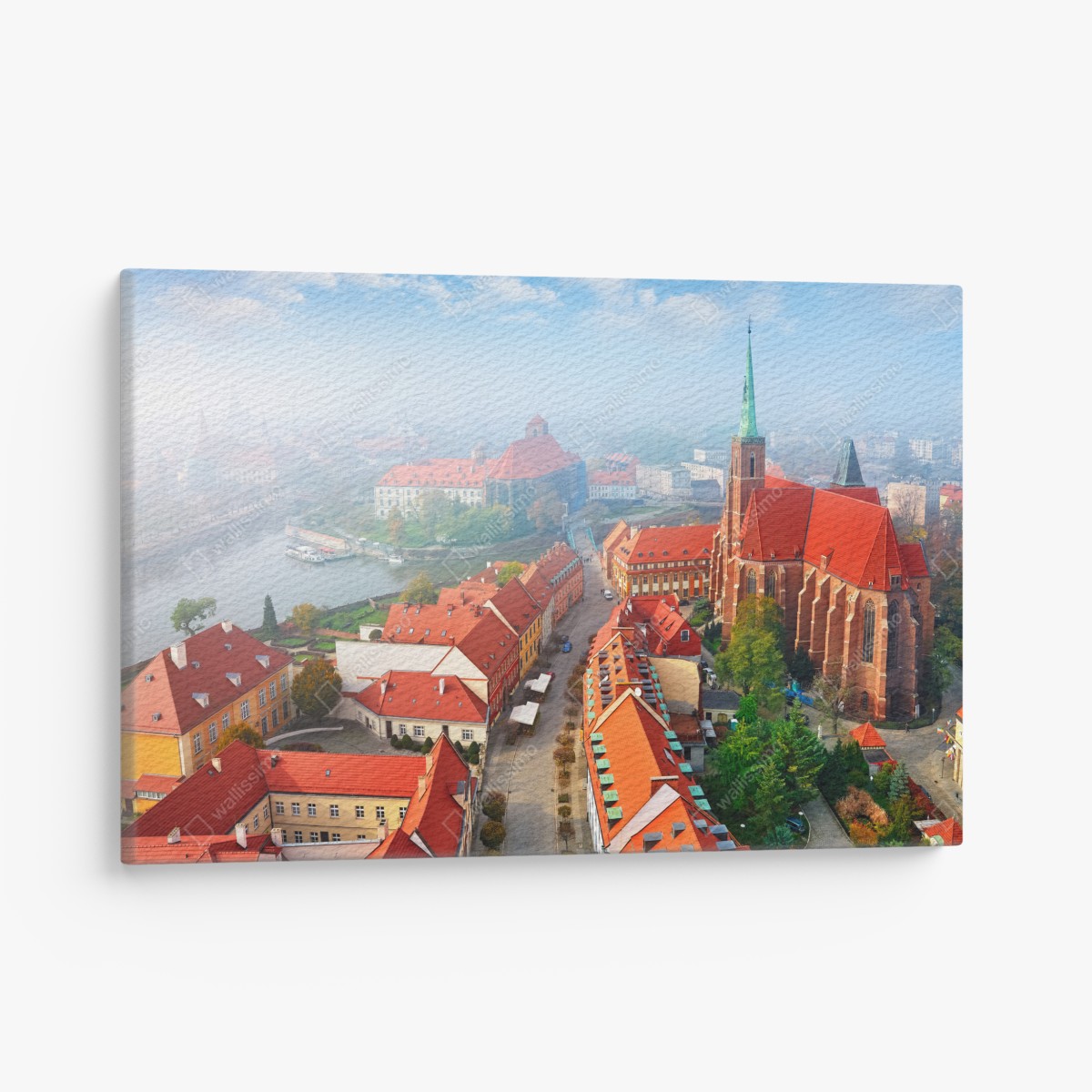 Leinwandbild neblige europäische stadtszene mit roten dächern – Wallnifity®