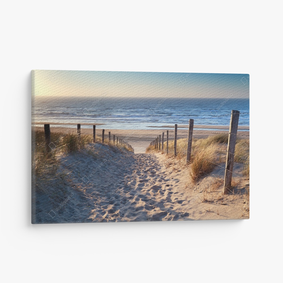 Leinwandbild weg zum strand der Nordsee im goldenen sonnenuntergang – Wallnifity®