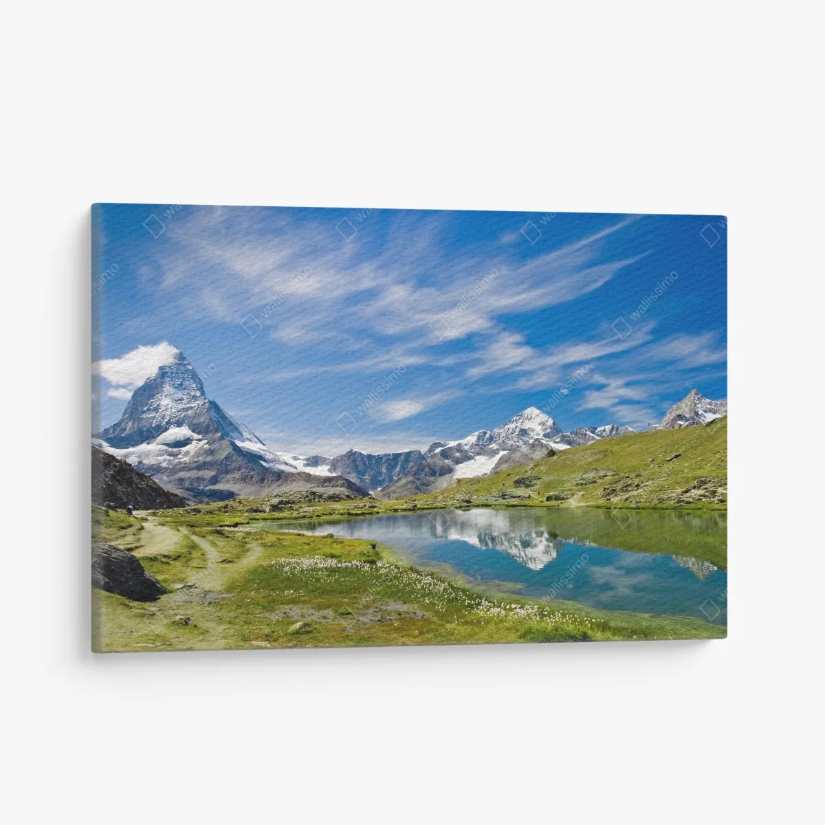 Leinwandbild alpensee mit bergspiegelung – Wallnifity®