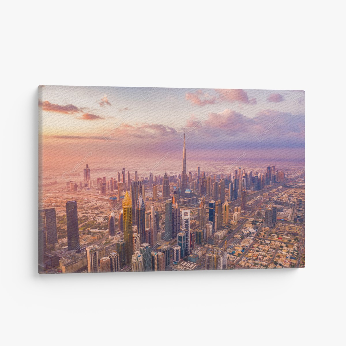 Leinwandbild sonnenuntergang über der skyline von Dubai mit Burj Khalifa – Wallnifity®