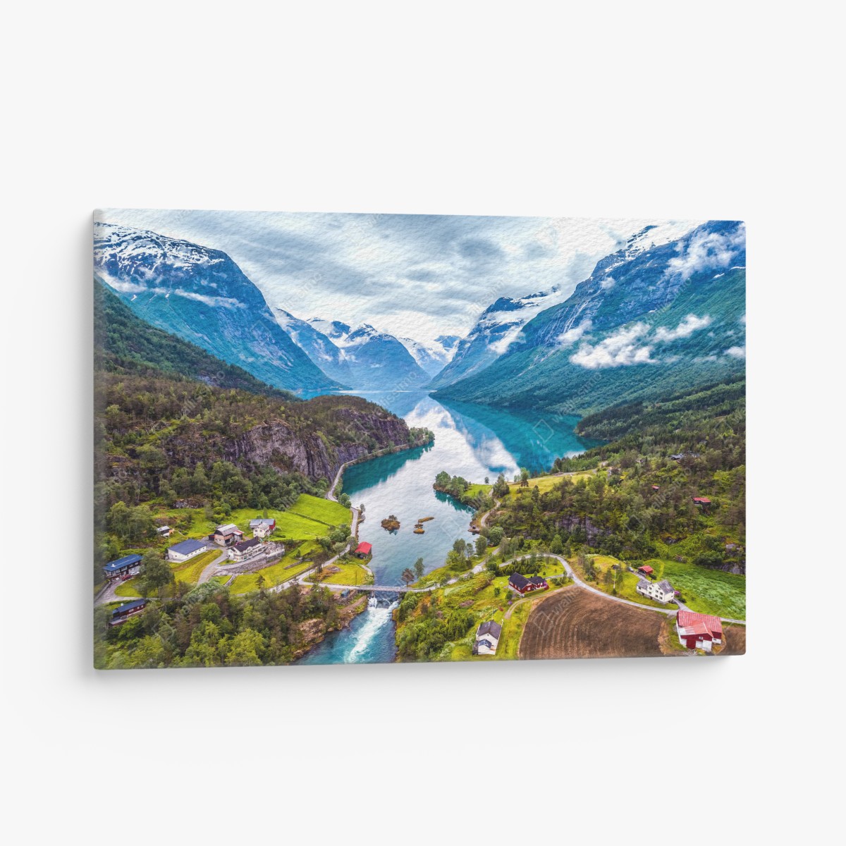 Leinwandbild Norwegen fjord aus der luft – Wallnifity®