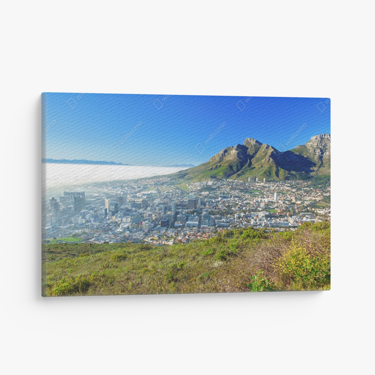 Leinwandbild stadtpanorama mit bergen und blauem himmel – Wallnifity®