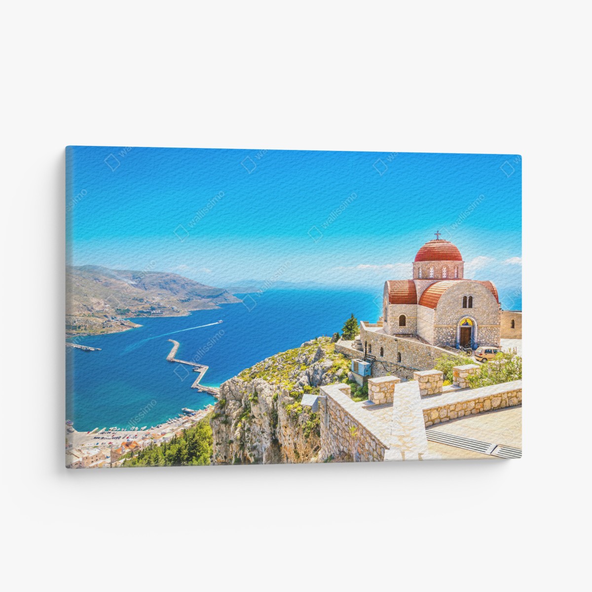 Leinwandbild griechische kirche auf klippe über dem meer – Wallnifity®