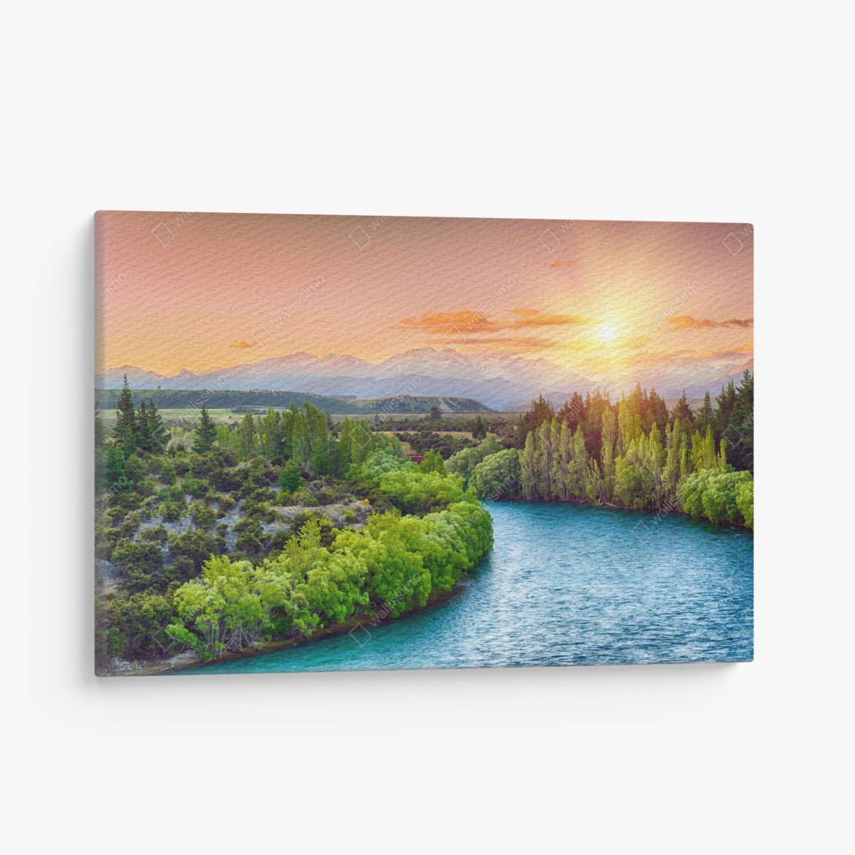Leinwandbild sonnenuntergang über dem Clutha River und den Südalpen – Wallnifity®