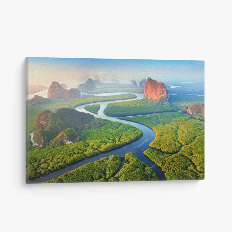 Leinwandbild nebliger immergrüner wald panorama – Wallnifity®