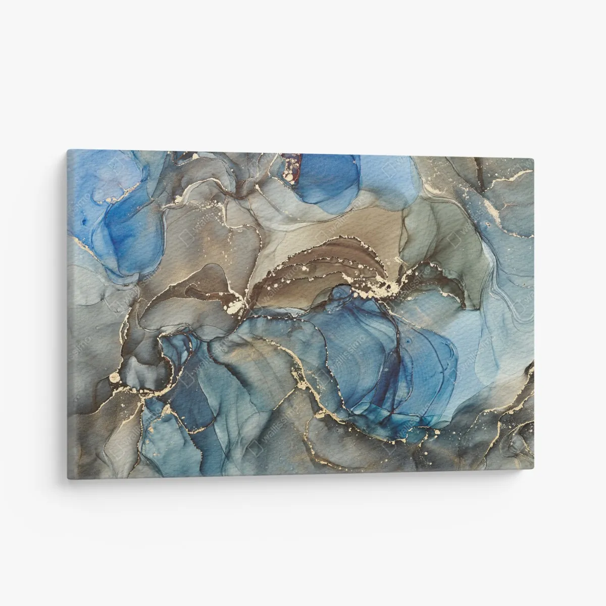 Leinwandbild blaue und goldene flüssige abstraktion – Wallnifity®