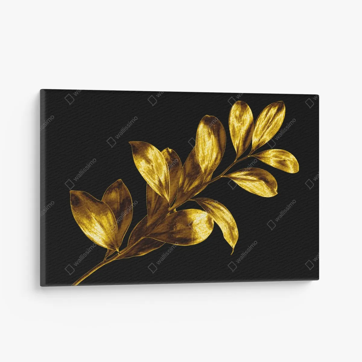 Leinwandbild goldener blattzweig auf schwarzem hintergrund – Wallnifity®