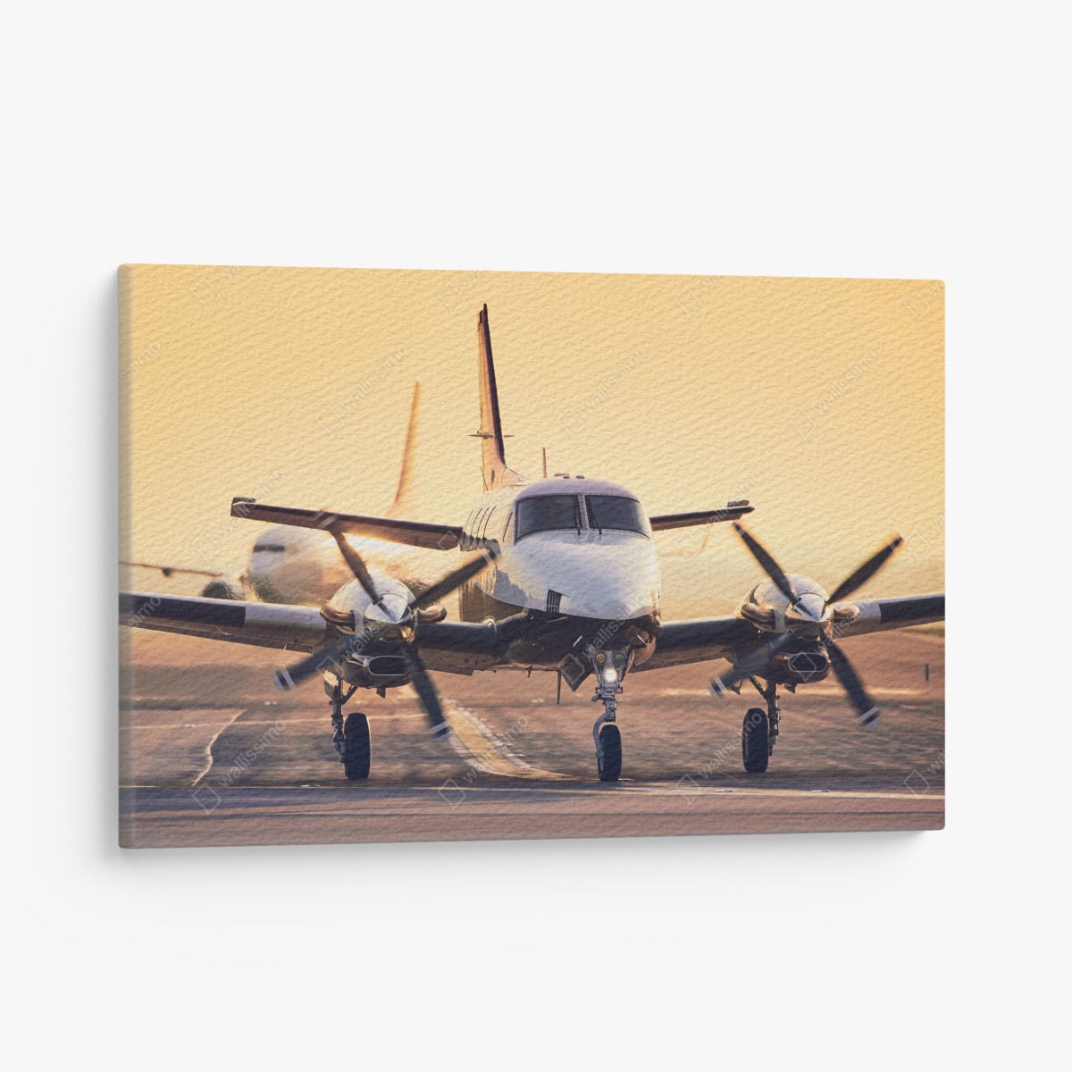 Leinwandbild zweimotoriges turboprop auf dem goldenen flugfeld – Wallnifity®