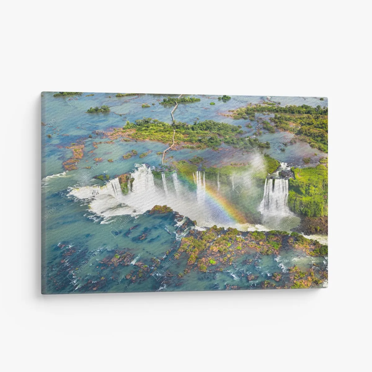 Leinwandbild luftaufnahme tropischer wasserfälle mit regenbogen – Wallnifity®