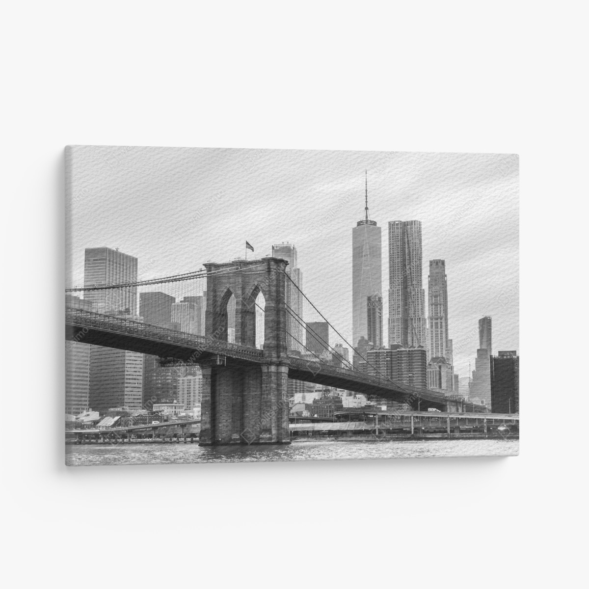 Leinwandbild Brooklyn Bridge und New York skyline in graustufen – Wallnifity®