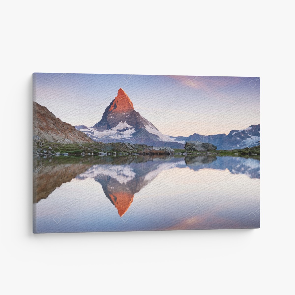 Leinwandbild Matterhorn bei sonnenaufgang über dem alpensee – Wallnifity®