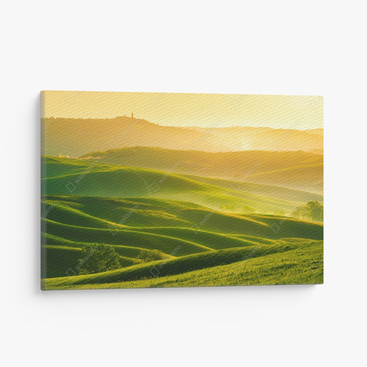 Leinwandbild goldener sonnenaufgang über sanften grünen hügeln – Wallnifity®