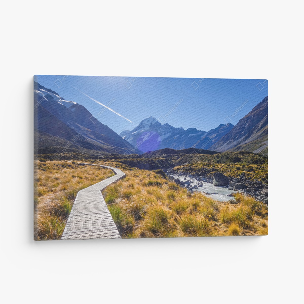 Leinwandbild holzsteg im Hooker Valley mit blick auf Aoraki Mount Cook – Wallnifity®