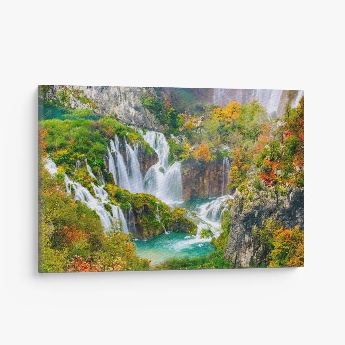 Leinwandbild türkisfarbener wasserfall im herbst – Wallnifity®