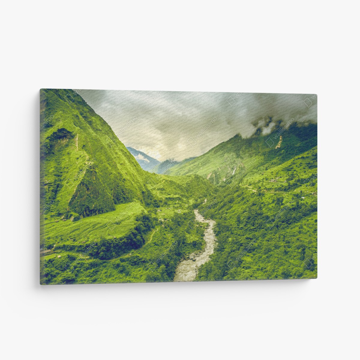 Leinwandbild üppiges grünes bergtal mit fluss – Wallnifity®