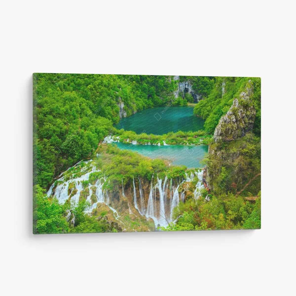 Leinwandbild üppiger wasserfall und türkise seen – Wallnifity®