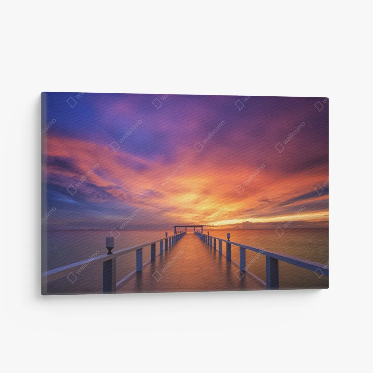 Leinwandbild sonnenuntergang am steg am strand – Wallnifity®