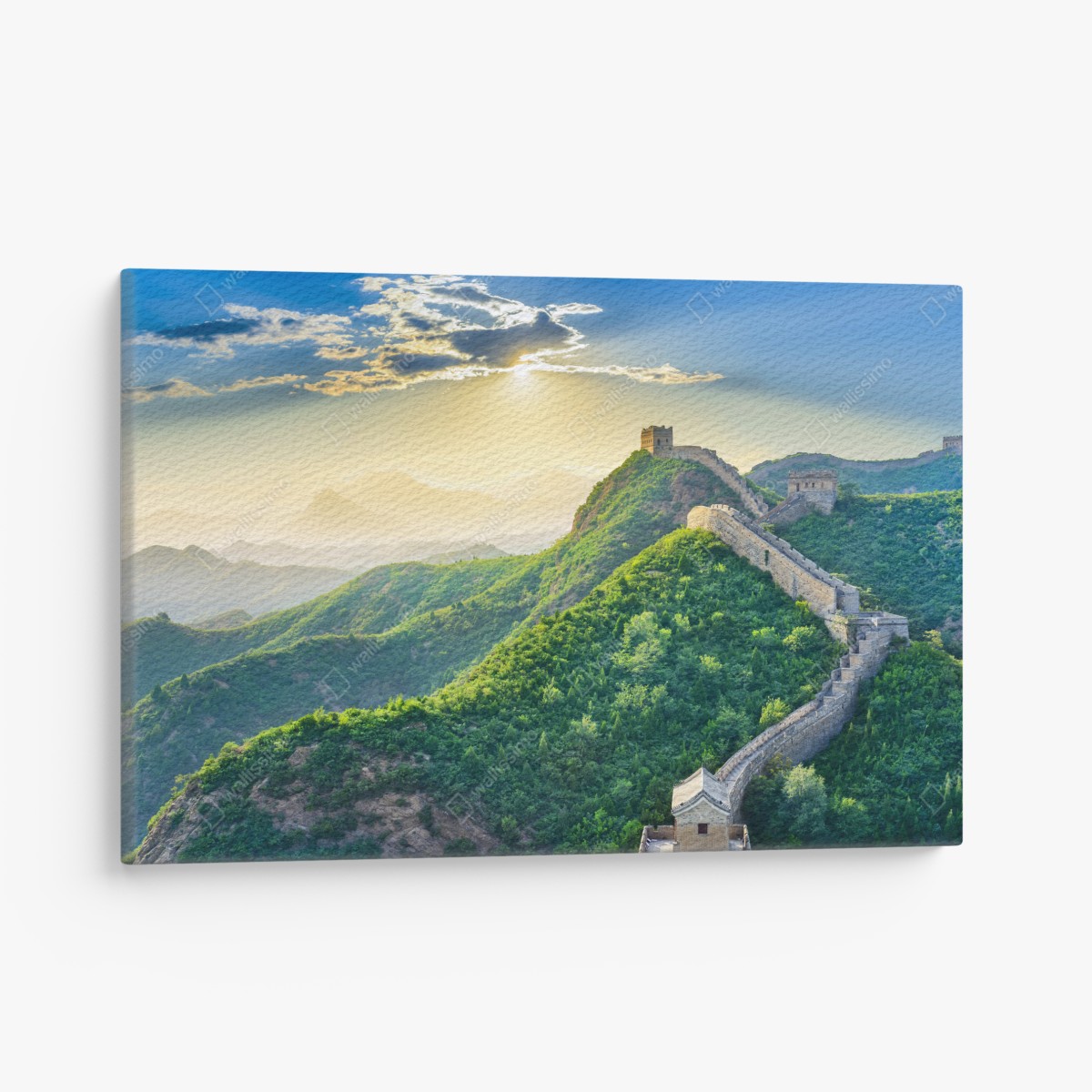Leinwandbild Chinesische Mauer bei sonnenaufgang über grünen bergen – Wallnifity®