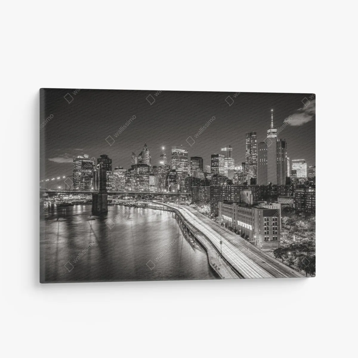 Leinwandbild monochrome stadtsilhouette bei nacht – Wallnifity®