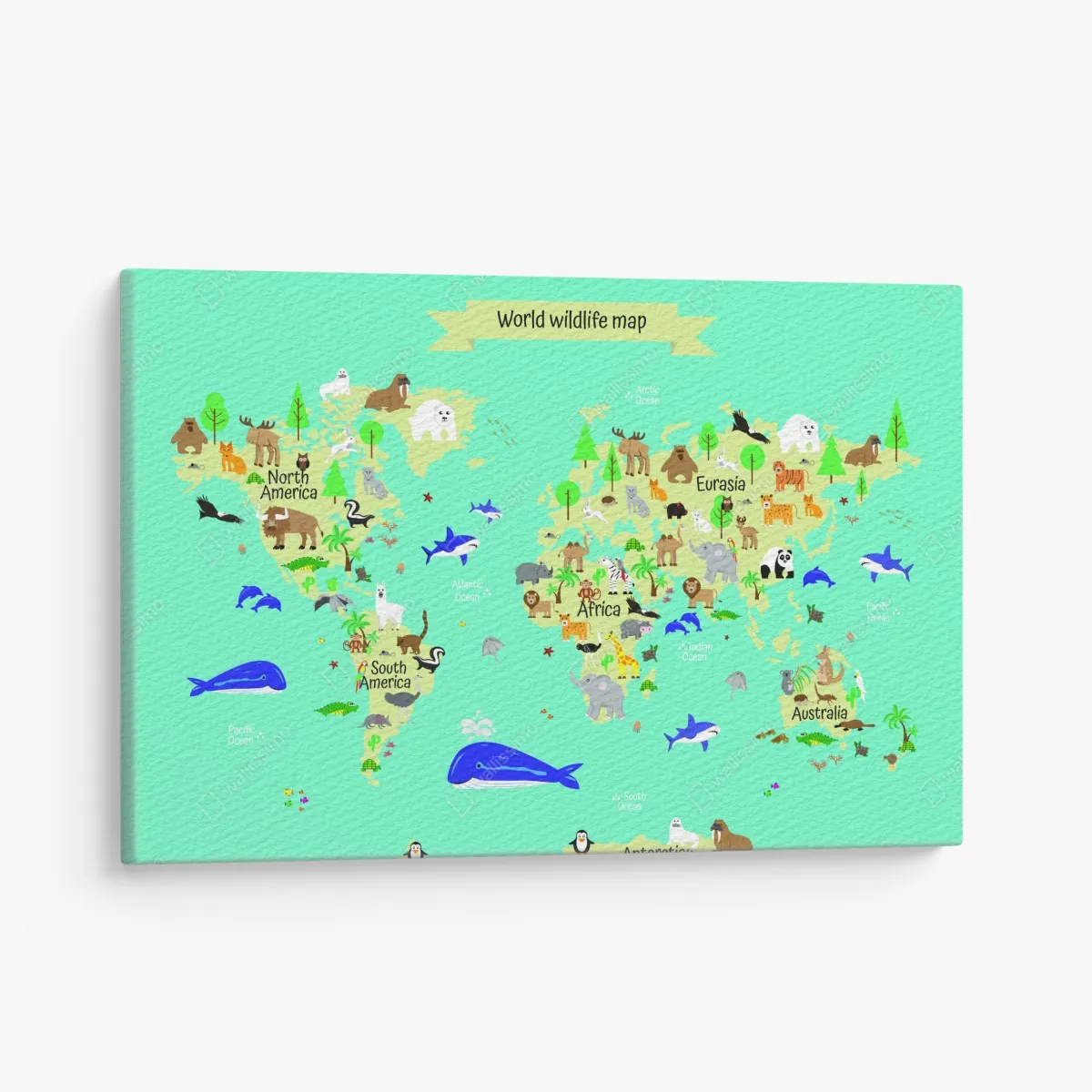 Leinwandbild weltkarte der tierwelt für kinder – Wallnifity®