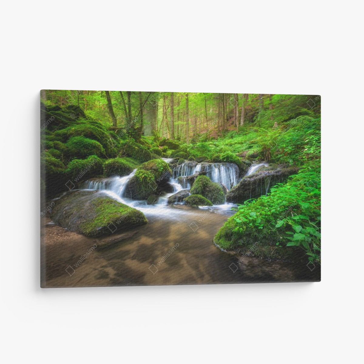 Leinwandbild ruhiger moosiger waldwasserfall – Wallnifity®