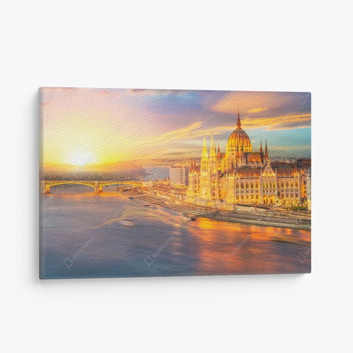 Leinwandbild goldener sonnenuntergang über dem parlament von Budapest – Wallnifity®