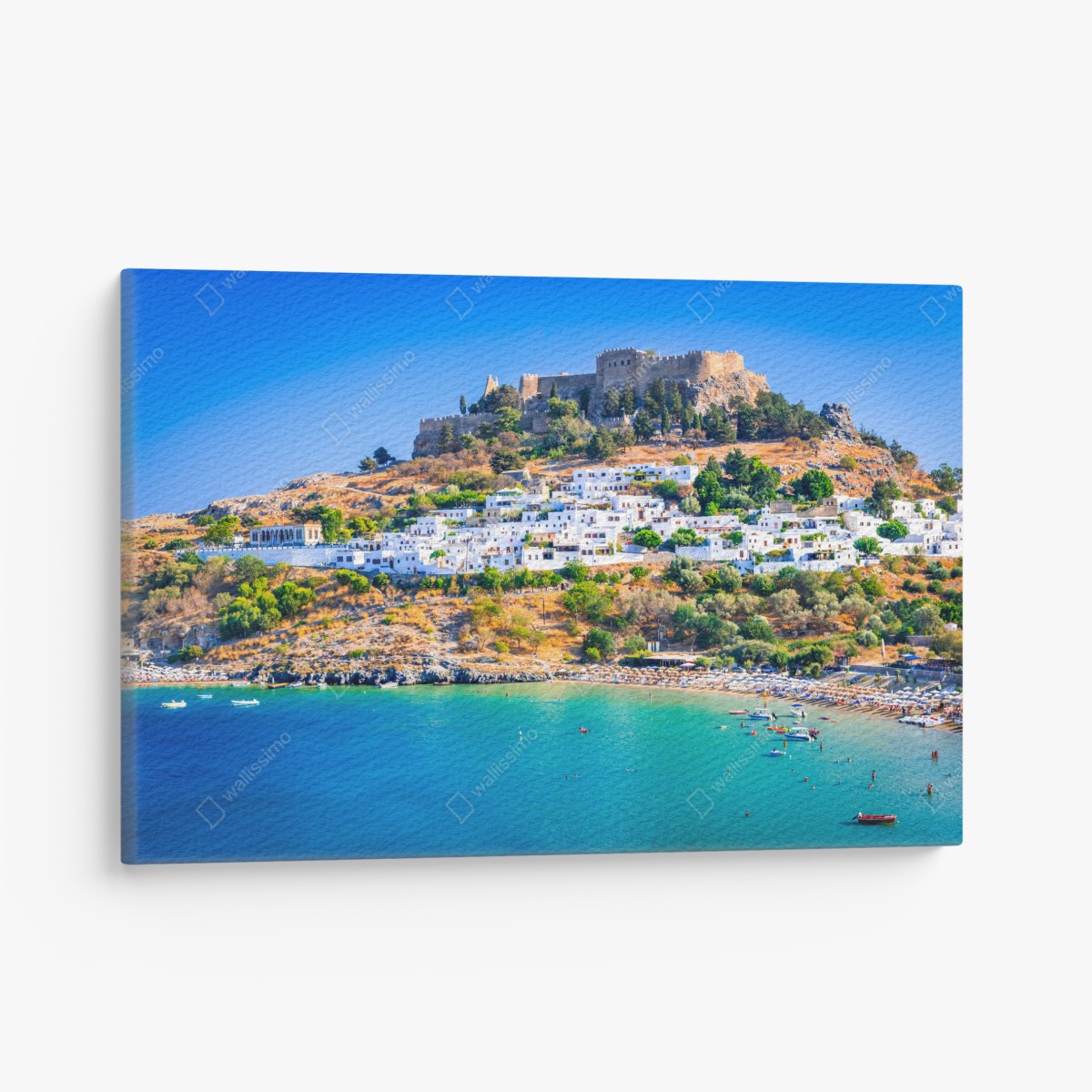 Leinwandbild Lindos: akropolis über dem weißen dorf, Rhodos – Wallnifity®