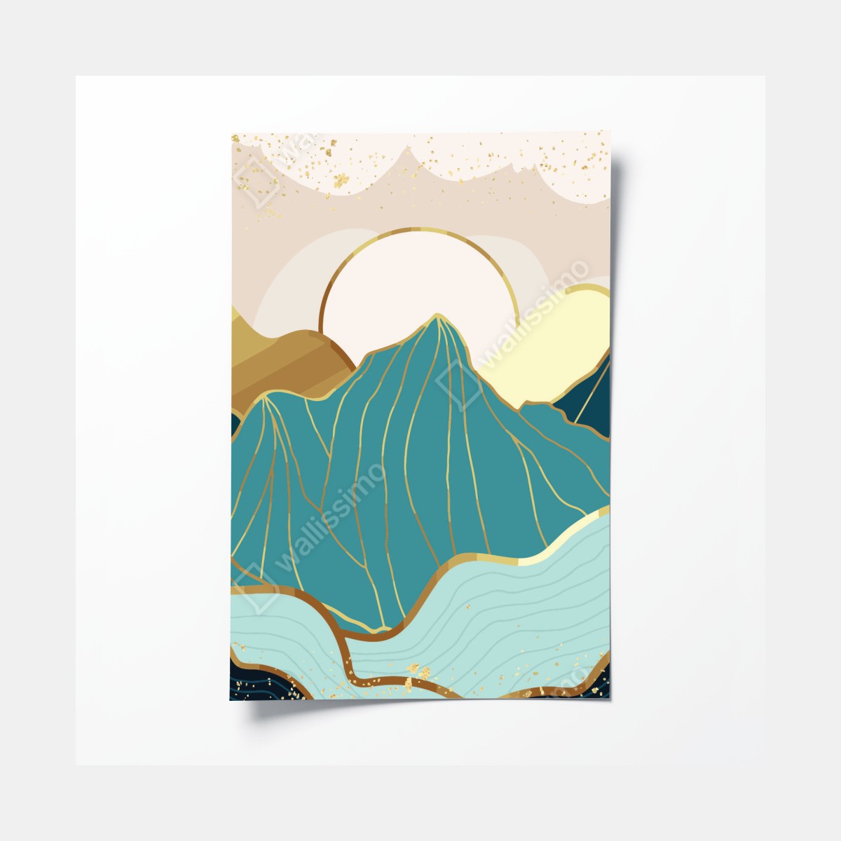 Poster türkise berge mit goldenen akzenten – Wallnifity®