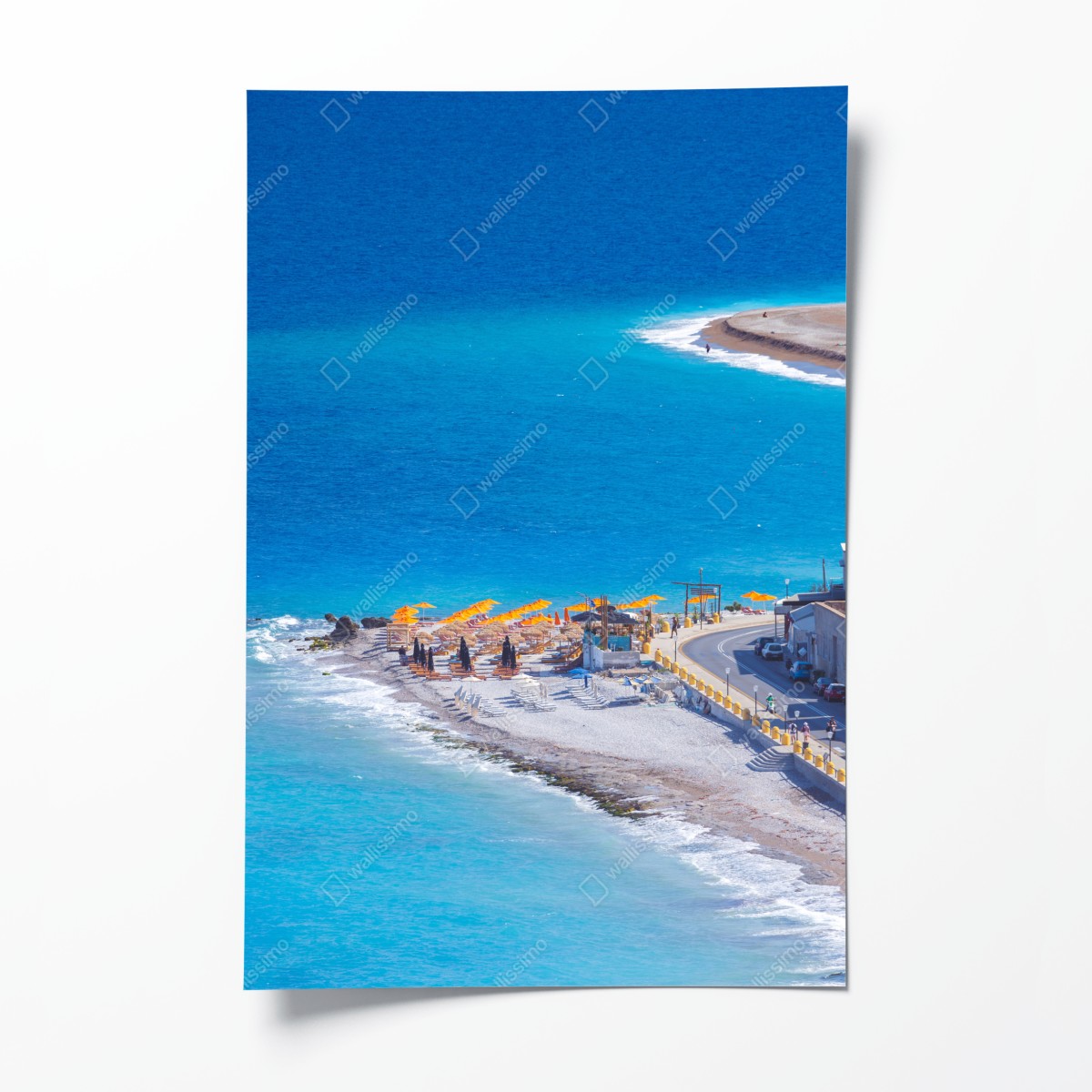 Poster Rhodos strand mit bunten sonnenschirmen – Wallnifity®