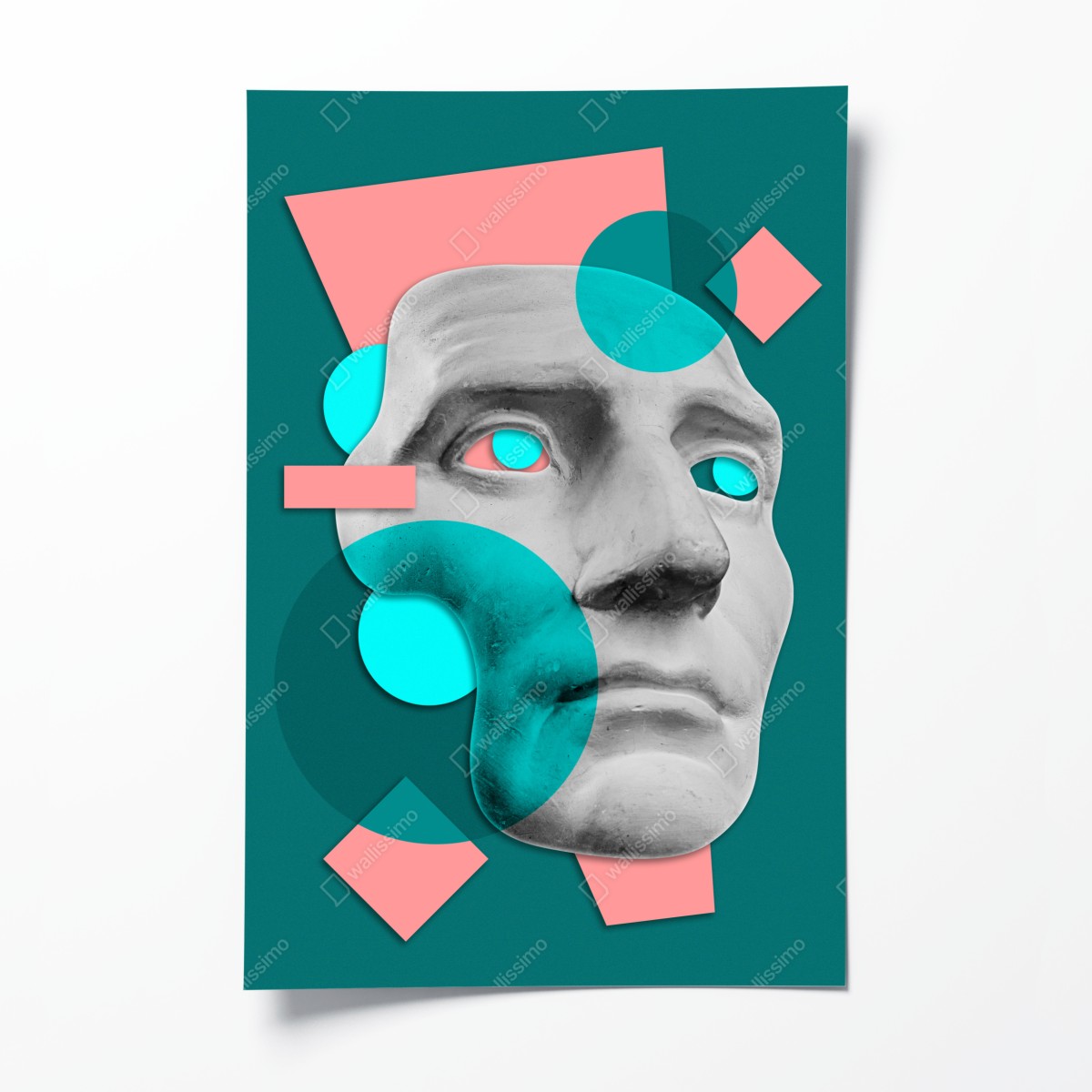 Poster abstrakte klassische maske in türkis und rosa – Wallnifity®