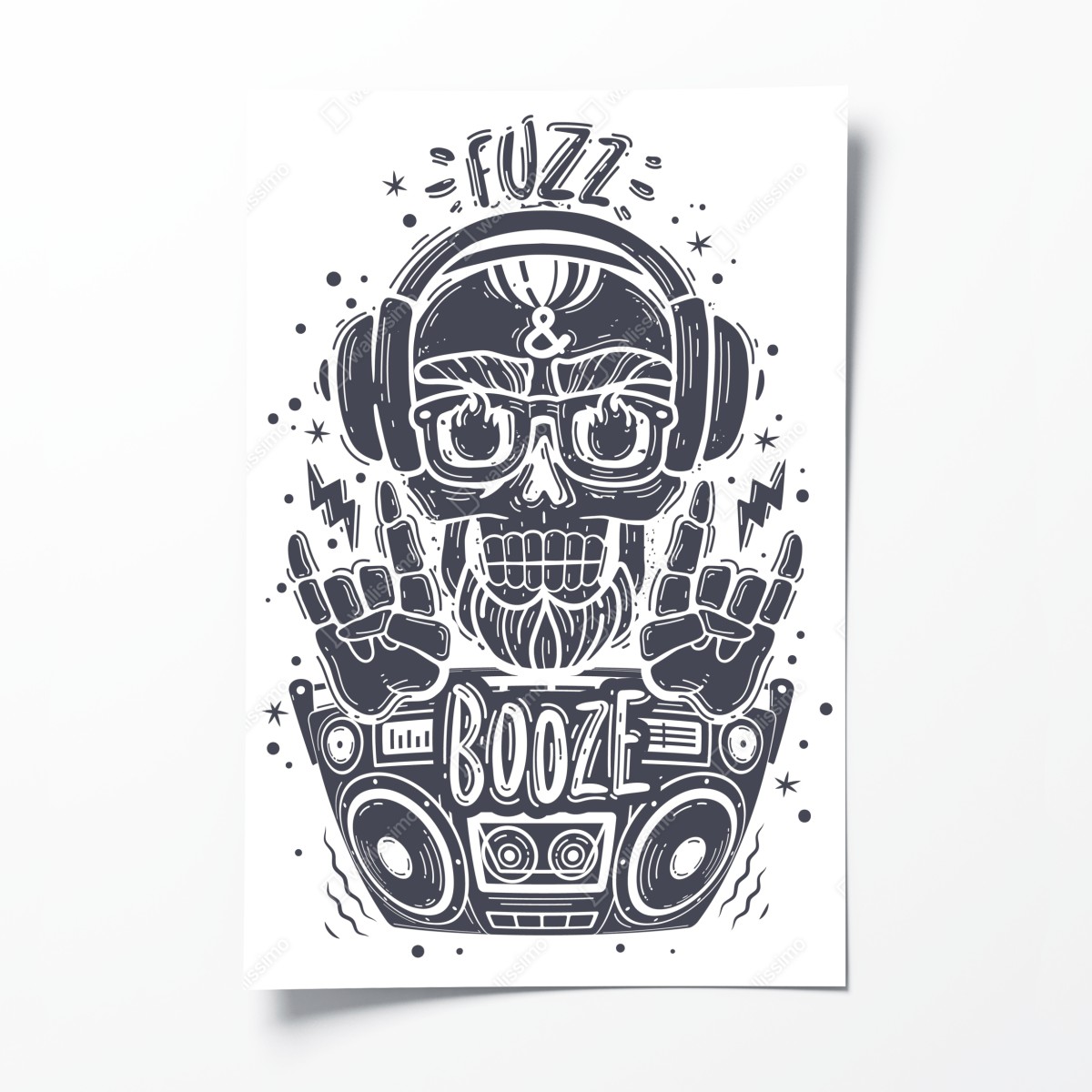 Poster dj-schädel mit boombox und kopfhörern – Wallnifity®